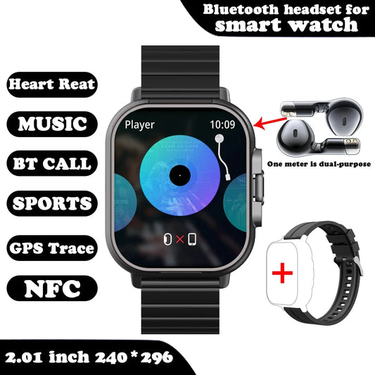 Smart Watch for women 2 in 1 With Earphone Smartwatch Bluetooth Call Watch GPS Track Heart Rate Monitor Play Music black Rubber band