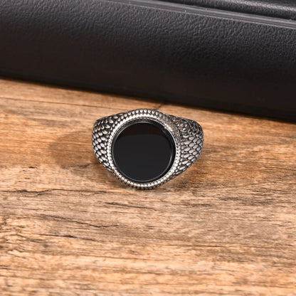 Men's Ring Retro Round Gemstone Ring Vintage Stainless Steel Unisex ring theme image