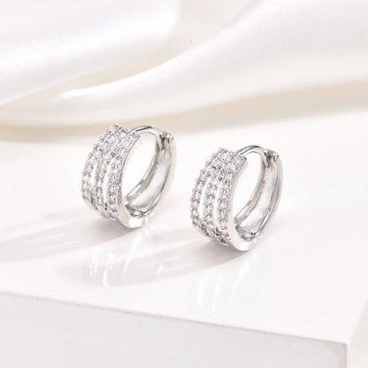 Earrings for Women Sparking Bling AAA CZ Stones Row Hoop Earrings, Silver Color Metal Huggies, Small Simple Claw Hoops