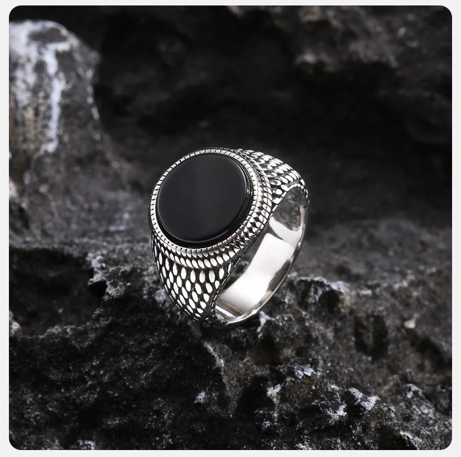 Men's Ring Retro Round Gemstone Ring Vintage Stainless Steel Unisex ring theme picture