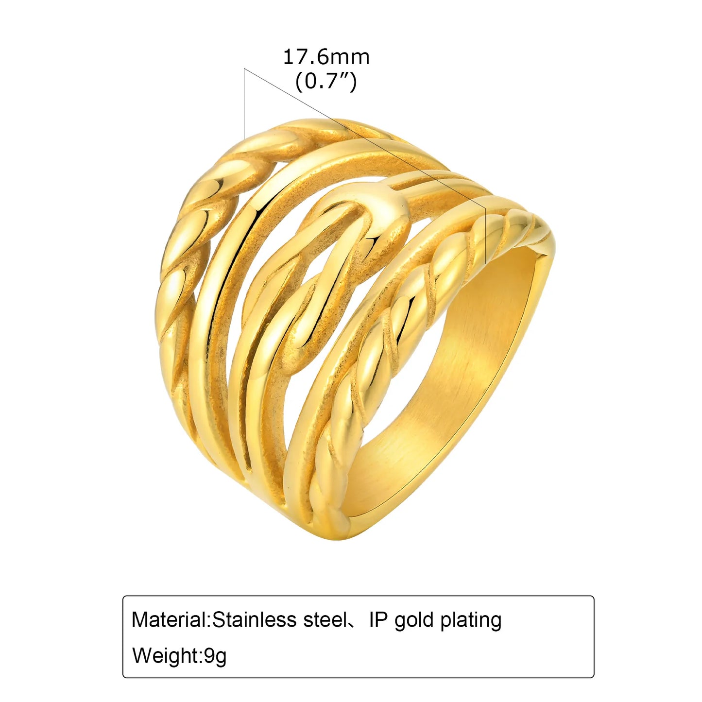 Women Chunky Rings Minimalist Gold Plated Metal Statement Rings Multi Layered Rings stainless steel gold color design 02 variant image