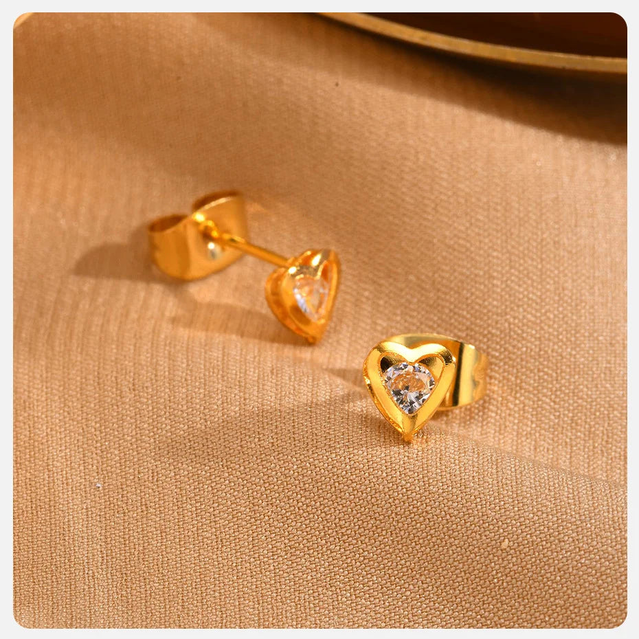 Earrings For Women Stainless Steel Stud Zircon Inlay, Hollowed Out Crown Gold Plated Fashion Jewelry