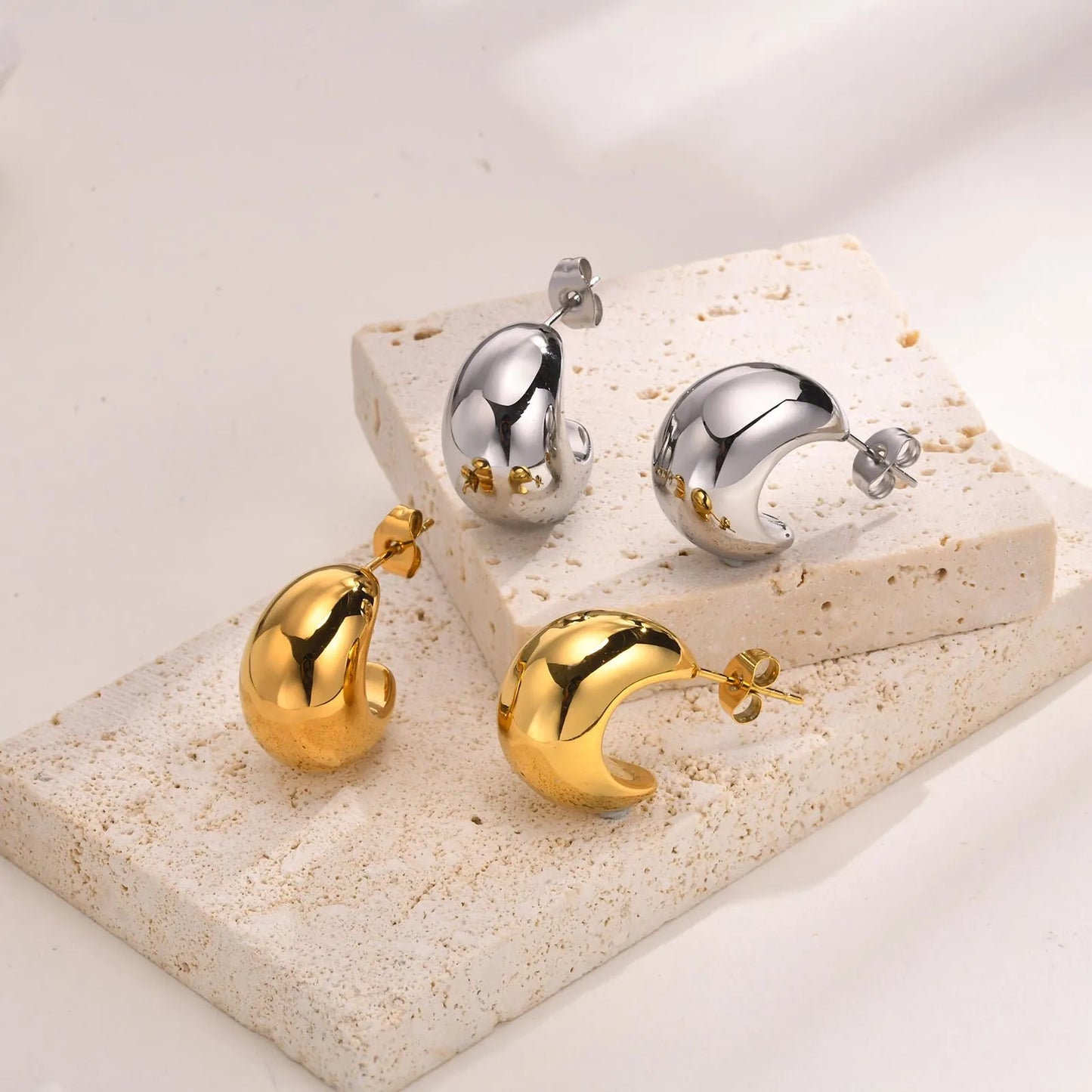 Earrings for Women Moon Stud, Glossy Stainless Steel Hollow C Shaped Earring Jewelry, pendientes mujer