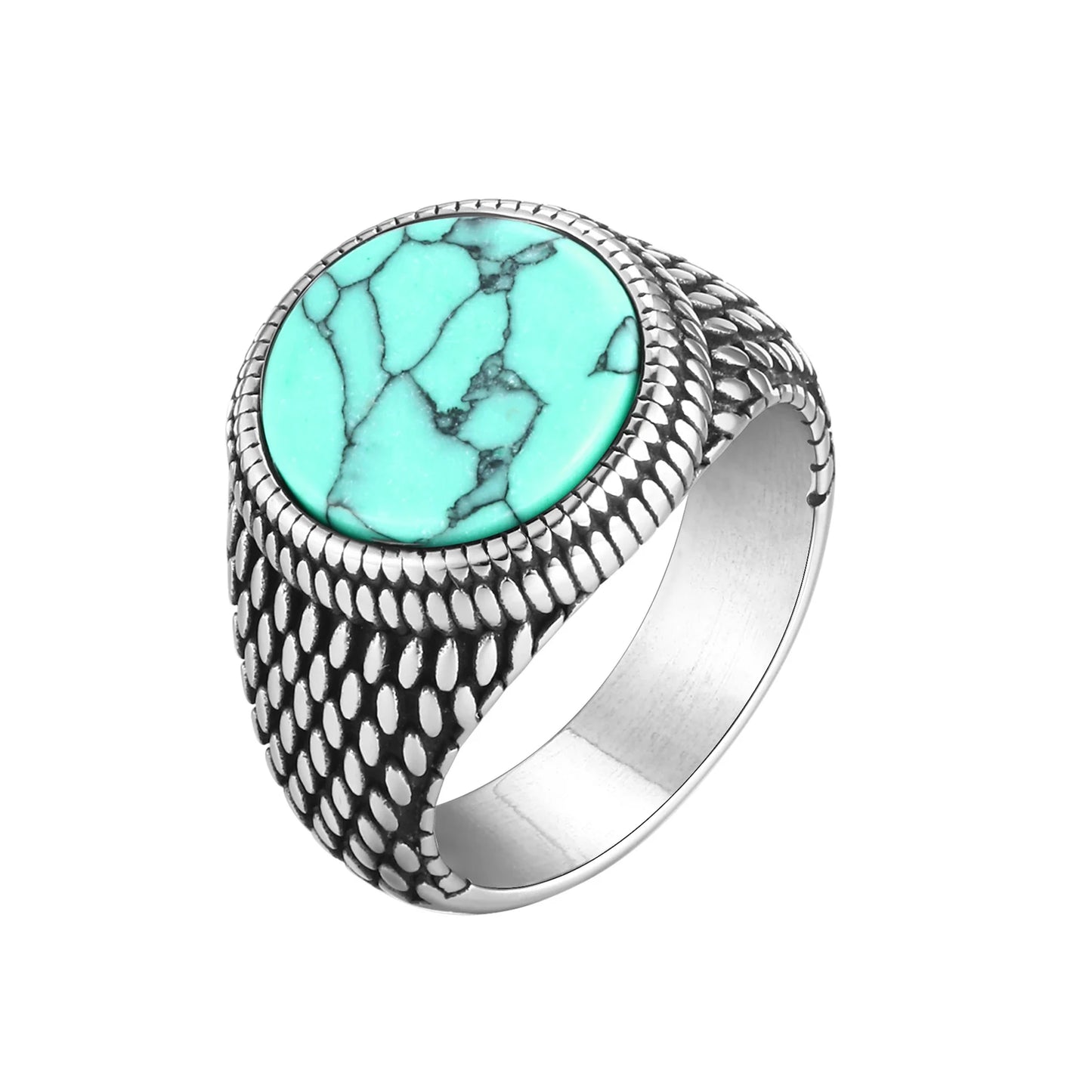 Men's Ring Retro Round Gemstone Ring Vintage Stainless Steel 02 cover image