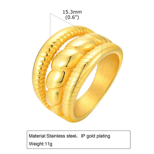 Women Chunky Rings Minimalist Gold Plated Metal Statement Rings Multi Layered Rings stainless steel gold color design 03 