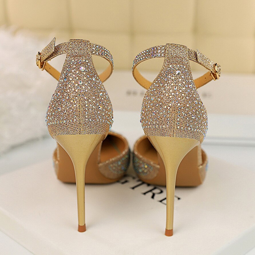 Women High Heels Shoes Fashion Rhinestone Shoes - Gold/Silver/Blue/Bla