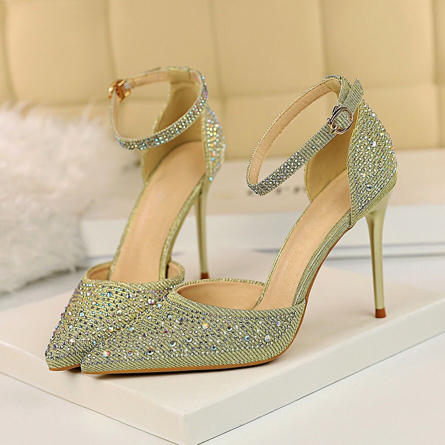 US$53.05-Stiletto Shoes High Heel Gold Gold Brides Shoes Heels Gold High  Heel Wedding Shoes Pumps -Description