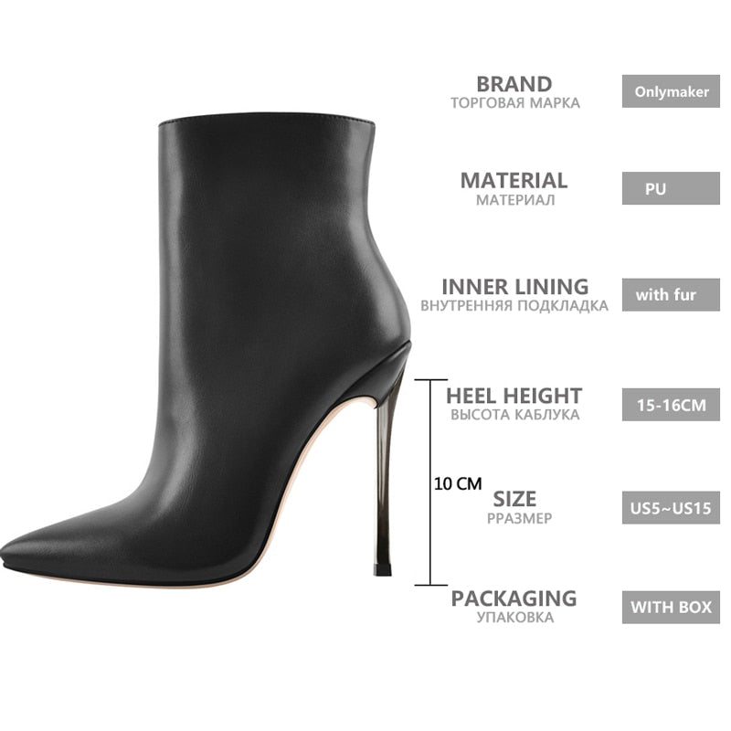 Boots for Women Ankle Boots Pointed Toe Metal Thin High Heel Side 